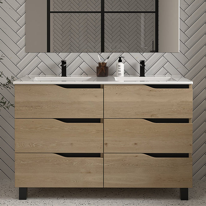 Meuble de salle de bain 120cm double vasque - sans miroir - 6 tiroirs - MATA