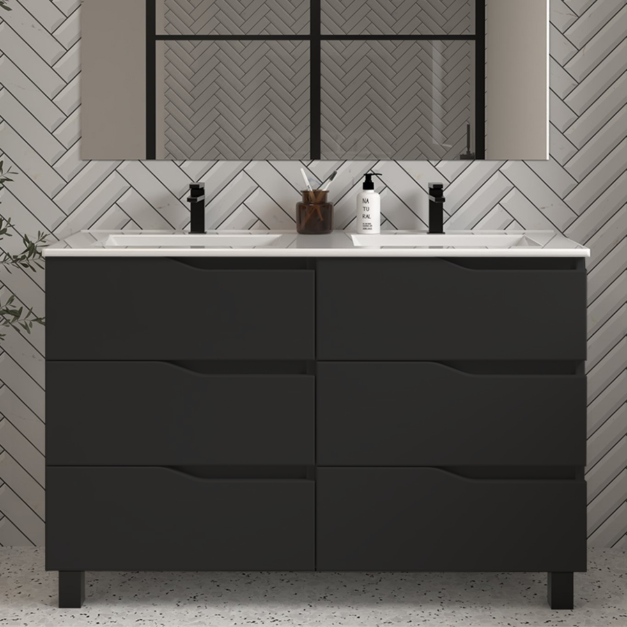 Meuble de salle de bain 140cm double vasque - sans miroir - 6 tiroirs - MATA