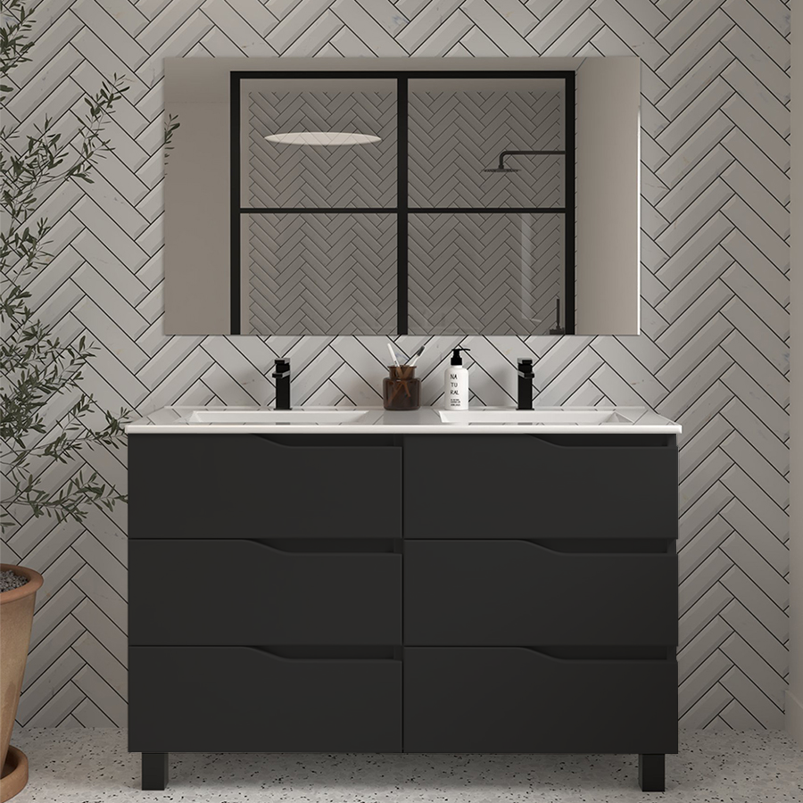 Meuble de salle de bain MATA 3 tiroirs 120 cm noir