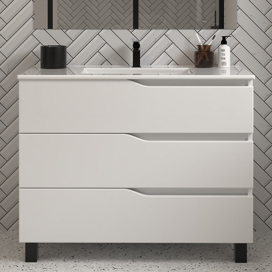 Meuble sous vasque seul, 3 tiroirs, 100cm, pour simple vasque - MATA