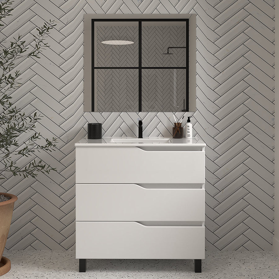 Meuble de salle de bain 60cm simple vasque - 3 tiroirs - MATA