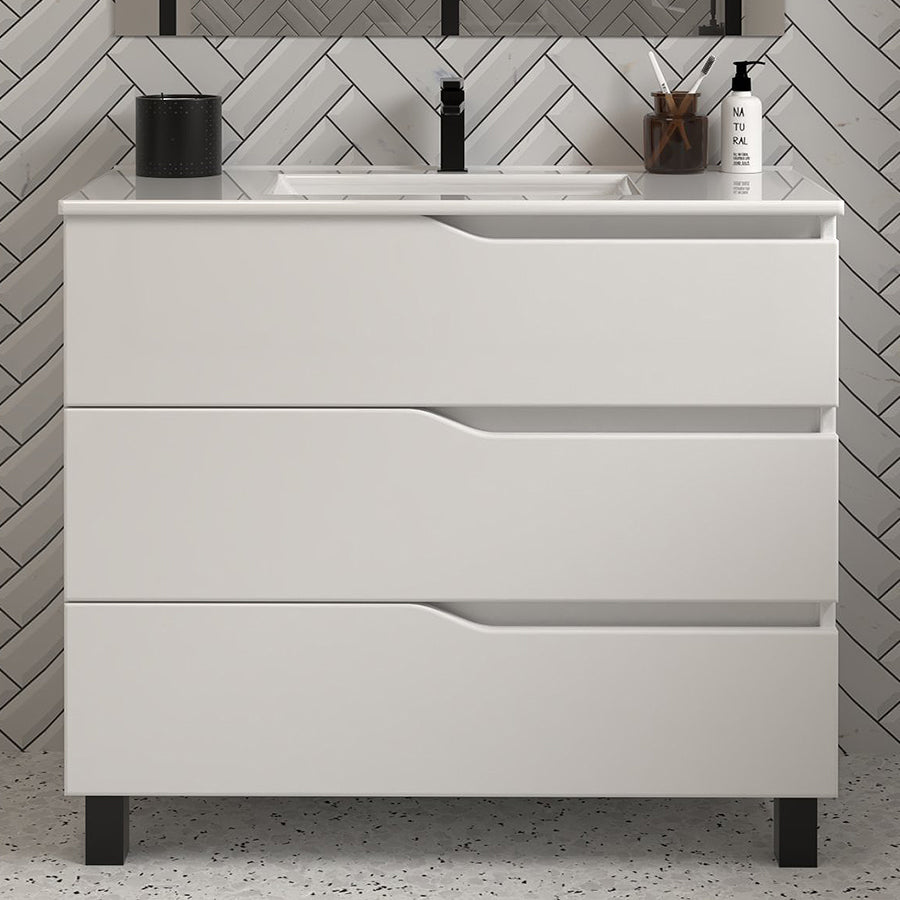 Meuble de salle de bain 90cm simple vasque - sans miroir - 3 tiroirs - MATA