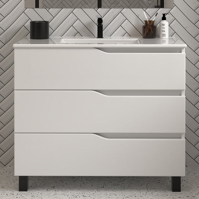 Meuble de salle de bain 90cm simple vasque - sans miroir - 3 tiroirs - MATA