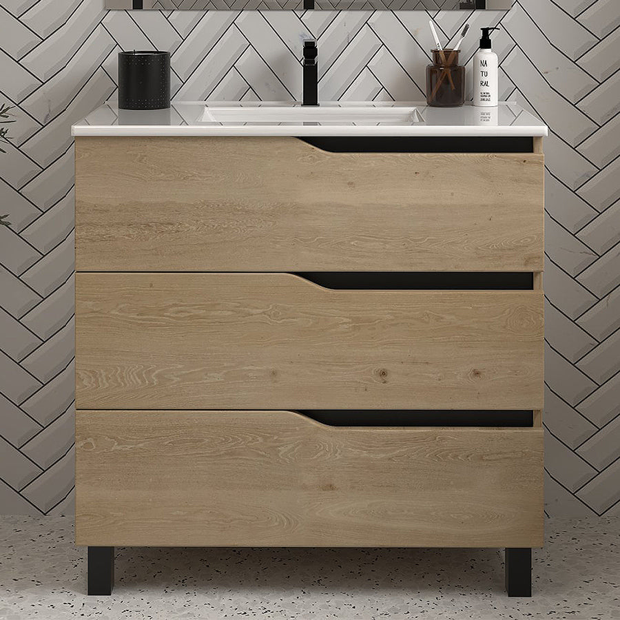 Meuble de salle de bain 70cm simple vasque - sans miroir - 3 tiroirs - MATA