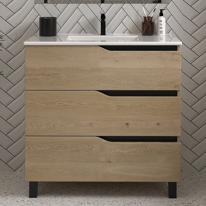 Meuble de salle de bain 60cm simple vasque - sans miroir - 3 tiroirs - MATA