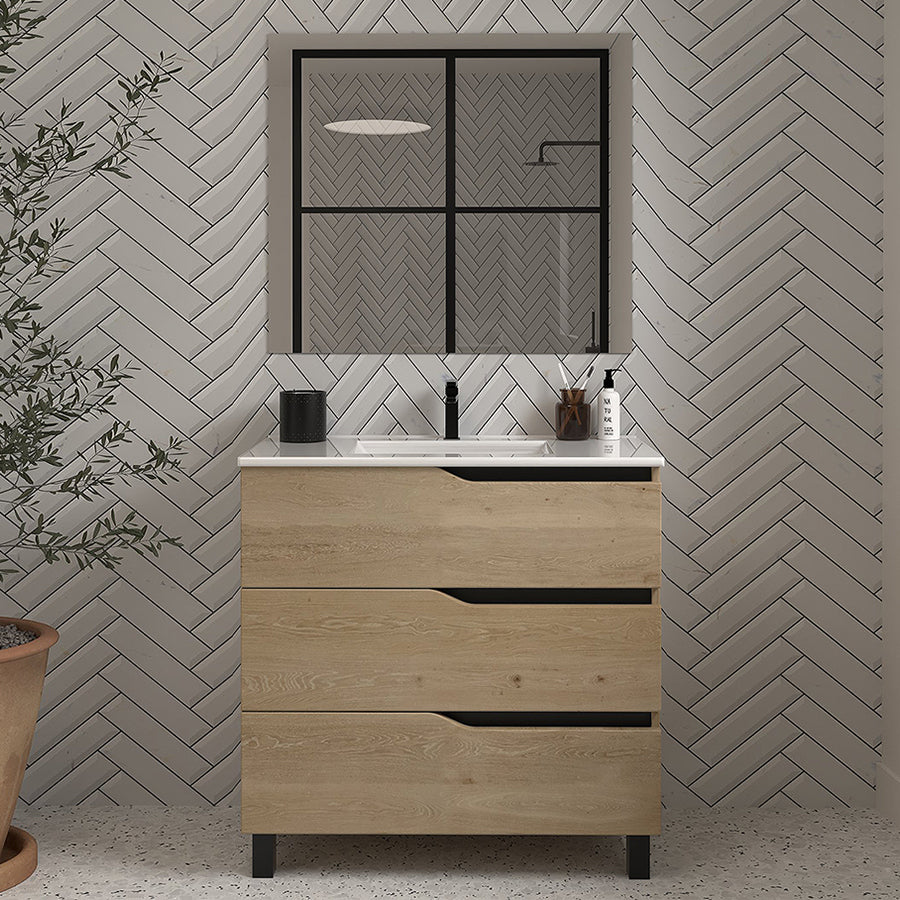 Meuble de salle de bain 60cm simple vasque - 3 tiroirs - MATA