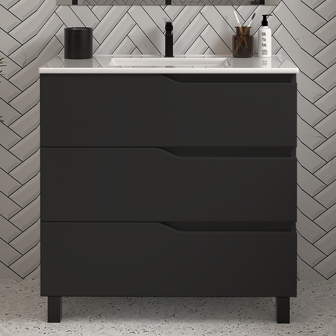 Meuble de salle de bain 70cm simple vasque - sans miroir - 3 tiroirs - MATA