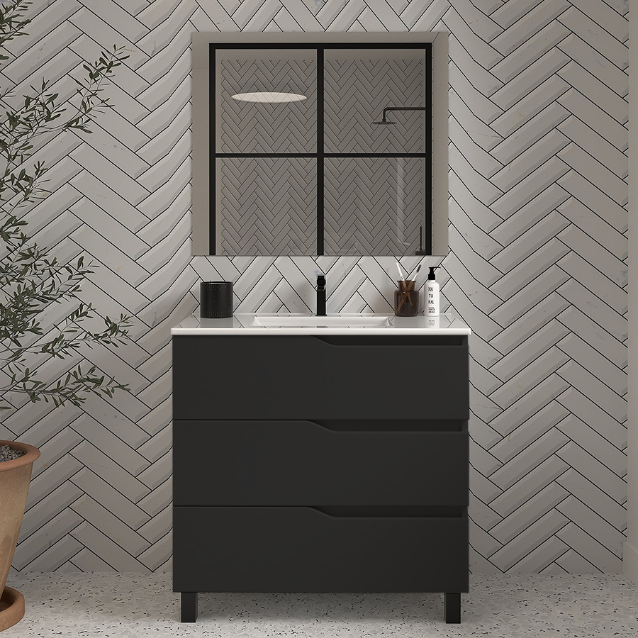Meuble de salle de bain 60cm simple vasque - 3 tiroirs - MATA