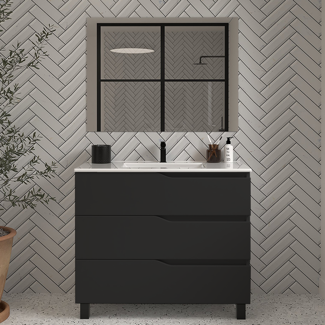 Meuble de salle de bain 90cm simple vasque - 3 tiroirs - MATA