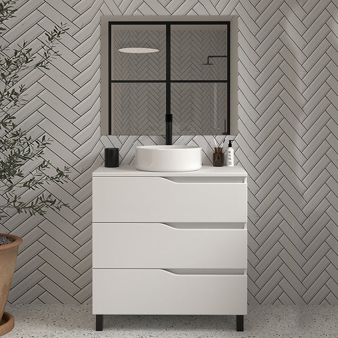 Meuble de salle de bain 80 avec plateau et vasque à poser - 3 tiroirs - MATA