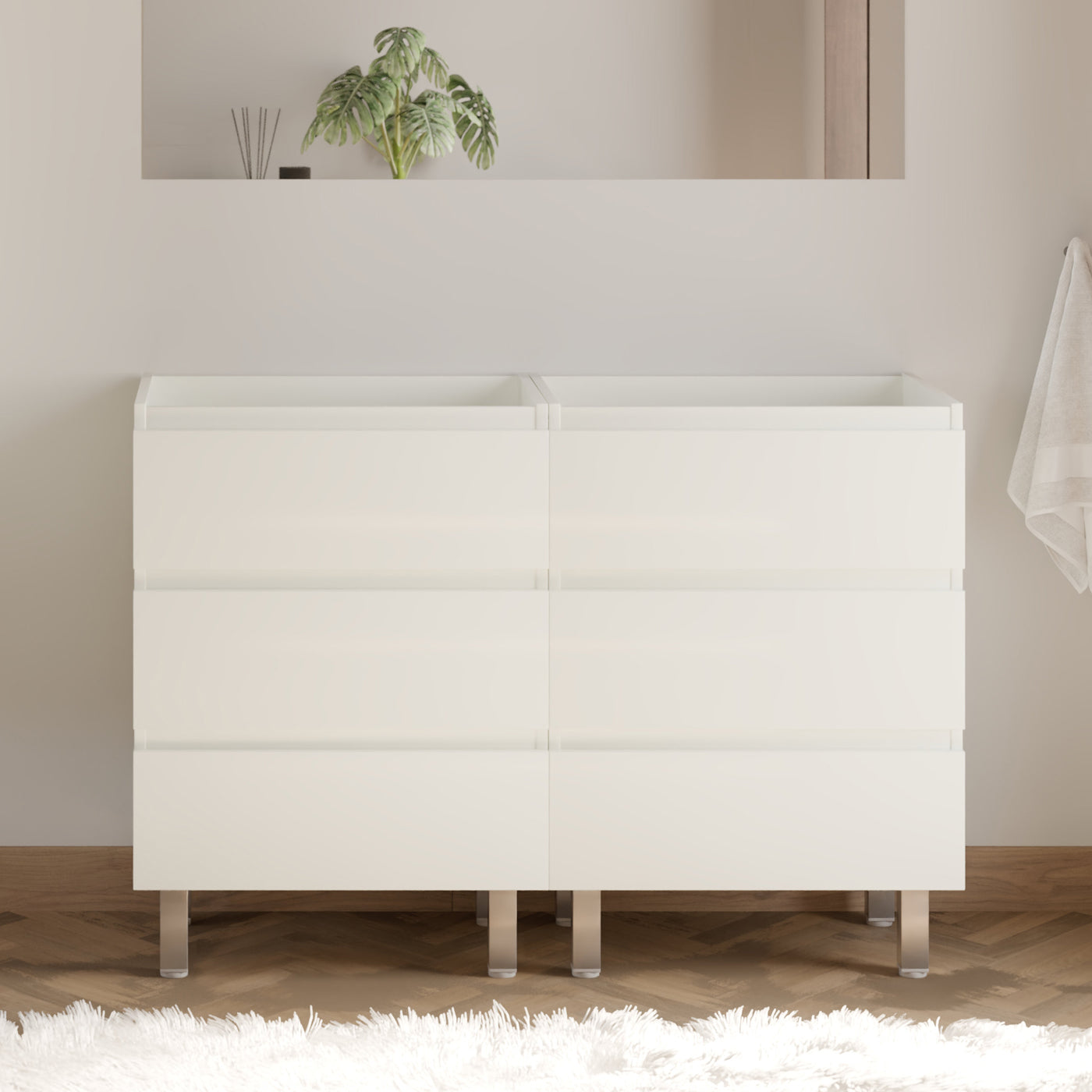Meuble sous vasque seul, 6 tiroirs, 120cm, pour double vasque - MAYOR