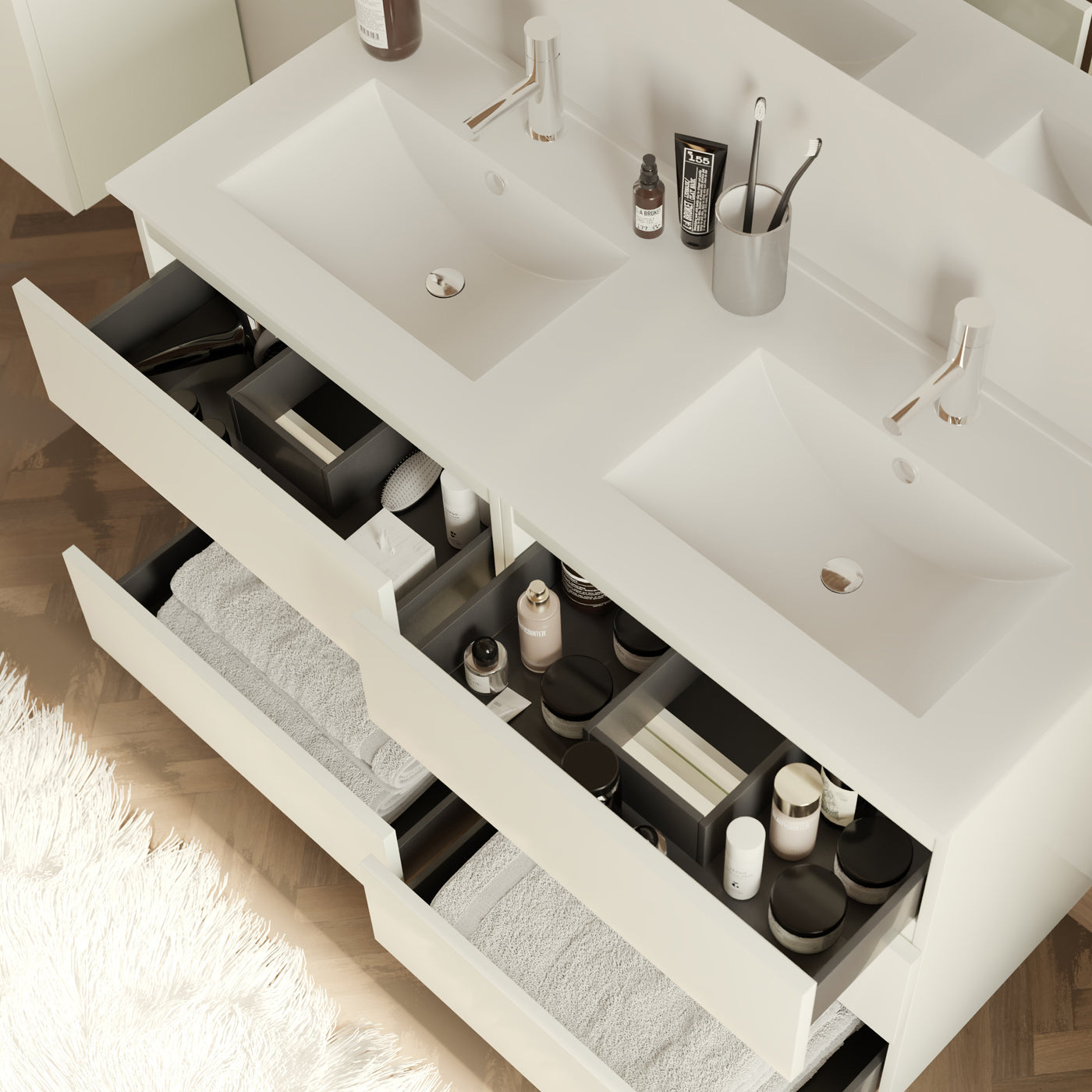 Meuble de salle de bain 120cm double vasque - 6 tiroirs - sans miroir - MAYOR