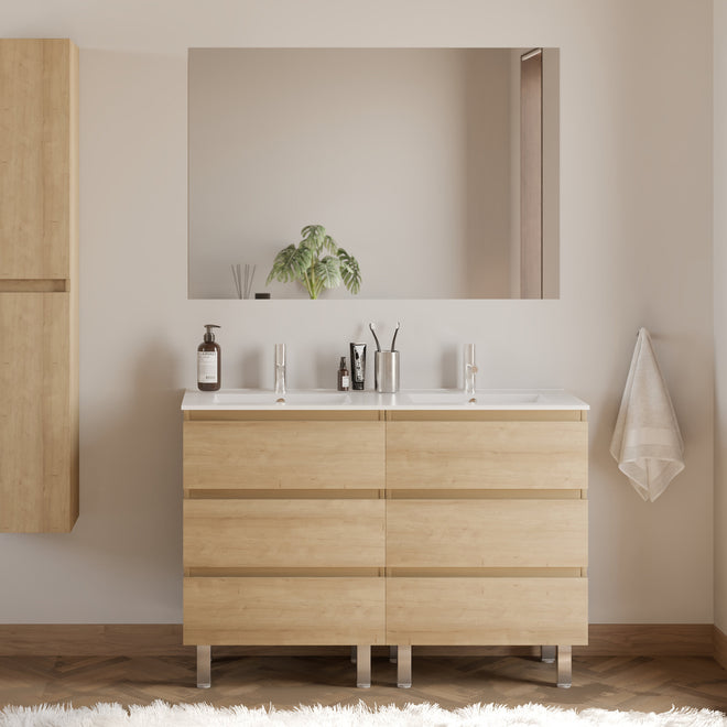 Meuble de salle de bain 120cm double vasque - 6 tiroirs - MAYOR