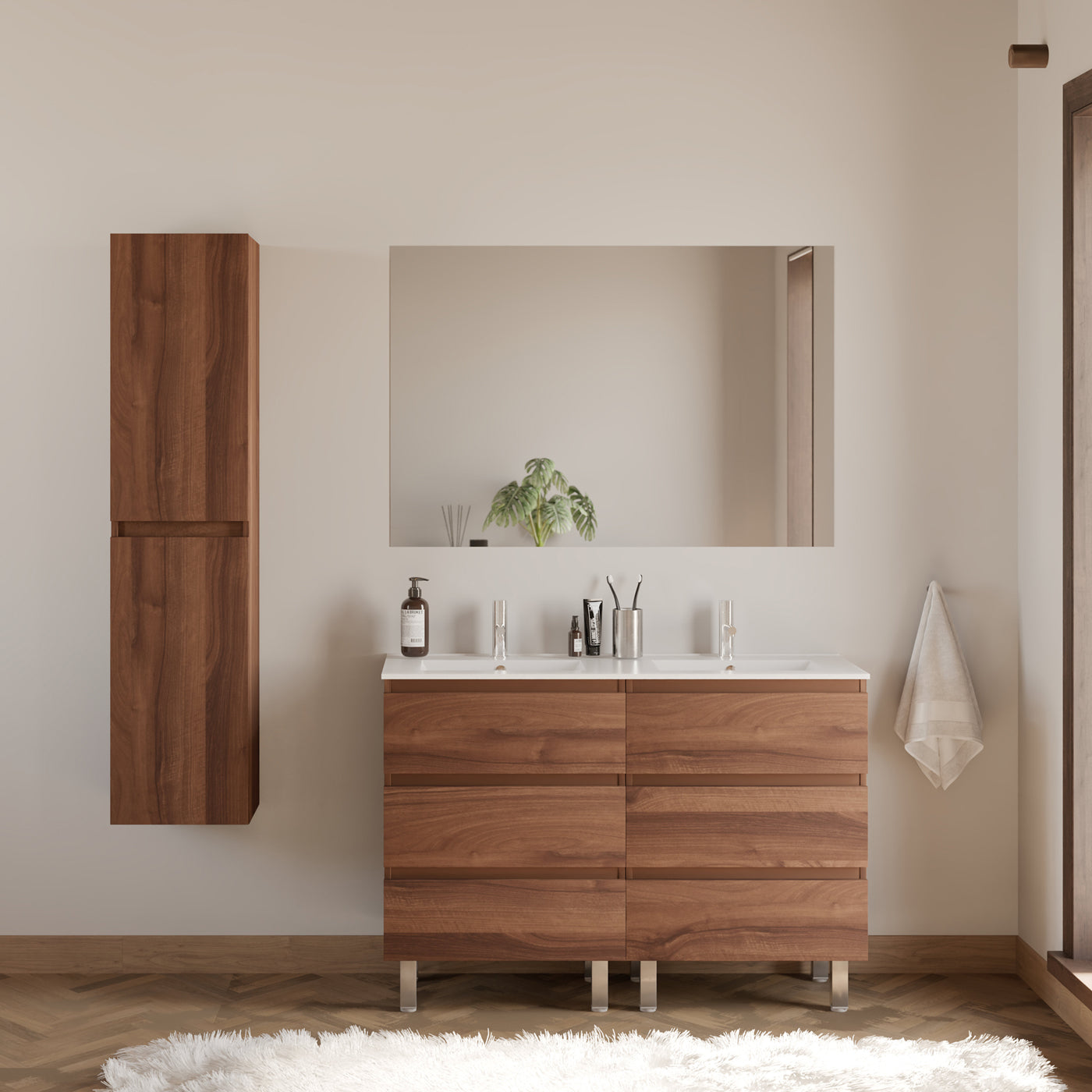 Meuble de salle de bain 120cm double vasque - 6 tiroirs - sans miroir - MAYOR