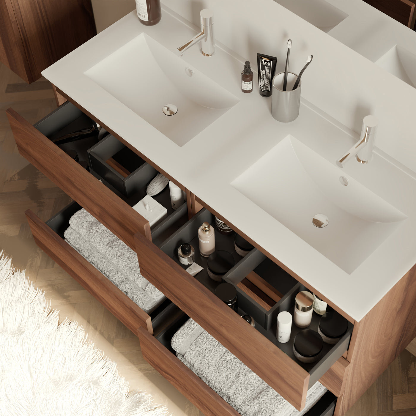 Meuble de salle de bain 120cm double vasque - 6 tiroirs - sans miroir - MAYOR