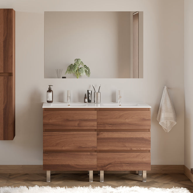 Meuble de salle de bain 140cm double vasque - 6 tiroirs - MAYOR