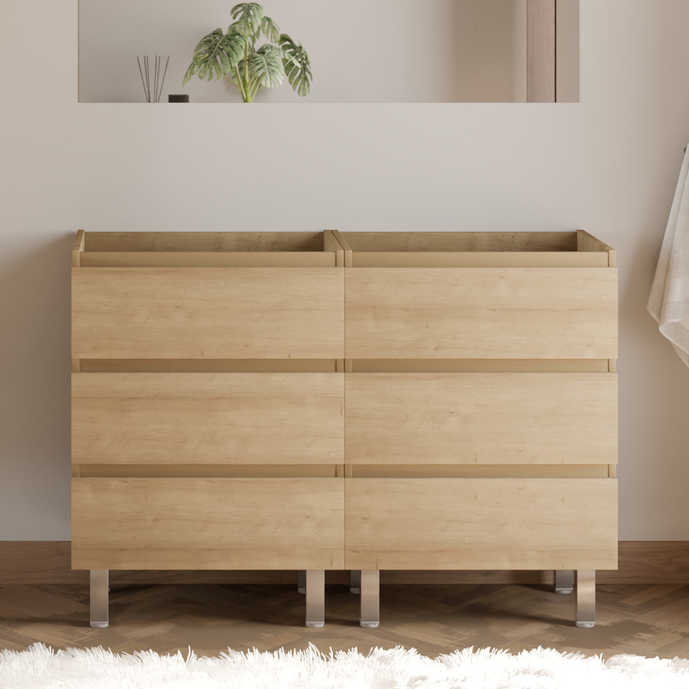 Meuble sous vasque seul, 6 tiroirs, 120cm, pour double vasque - MAYOR