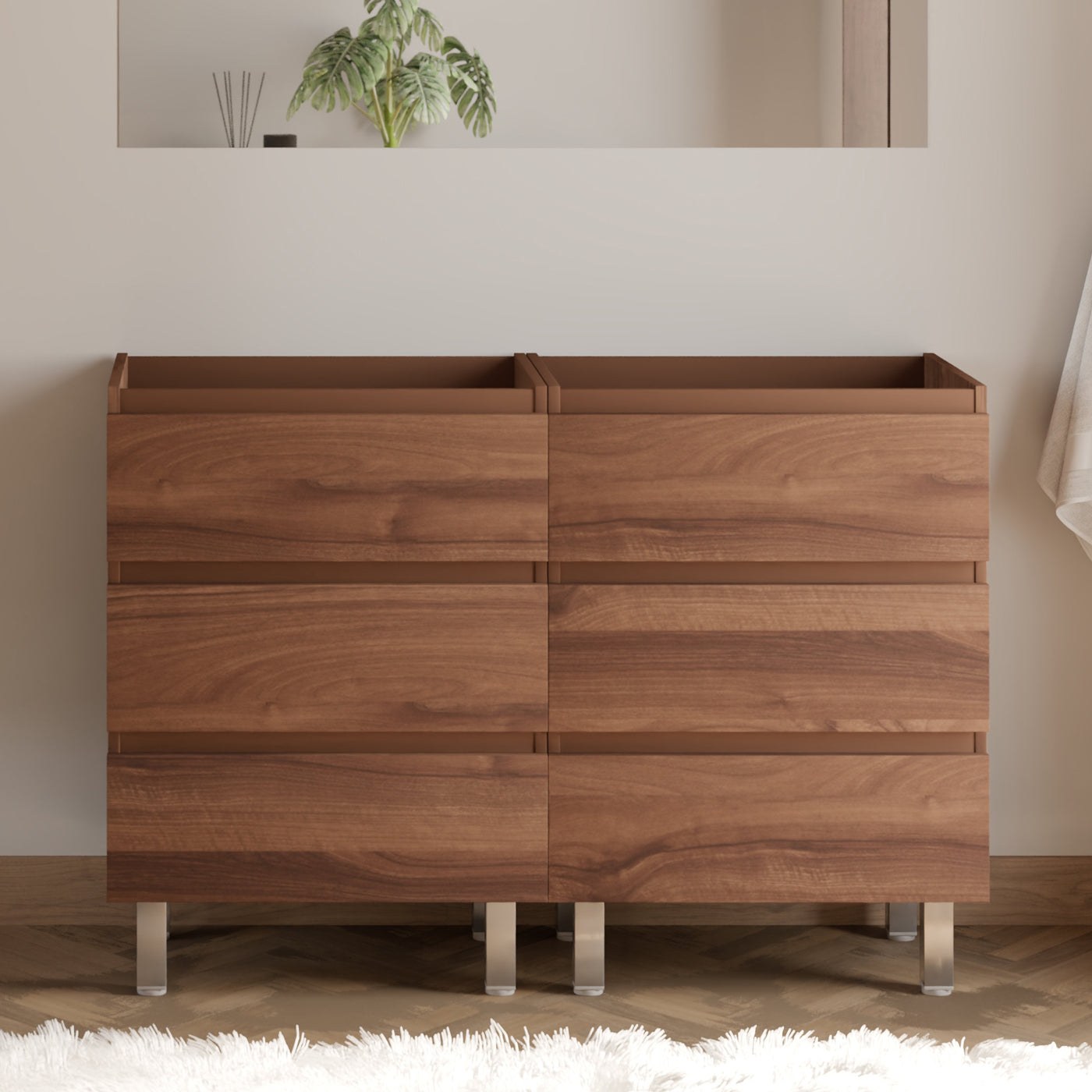 Meuble sous vasque seul, 6 tiroirs, 120cm, pour double vasque - MAYOR