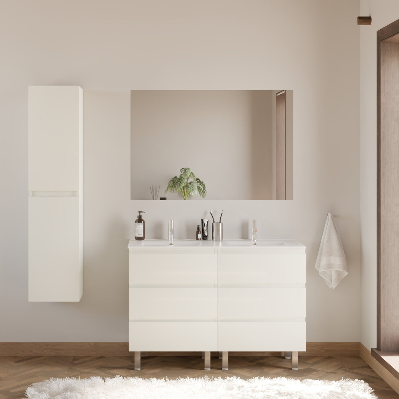 Meuble de salle de bain 120cm double vasque - 6 tiroirs - sans miroir - MAYOR