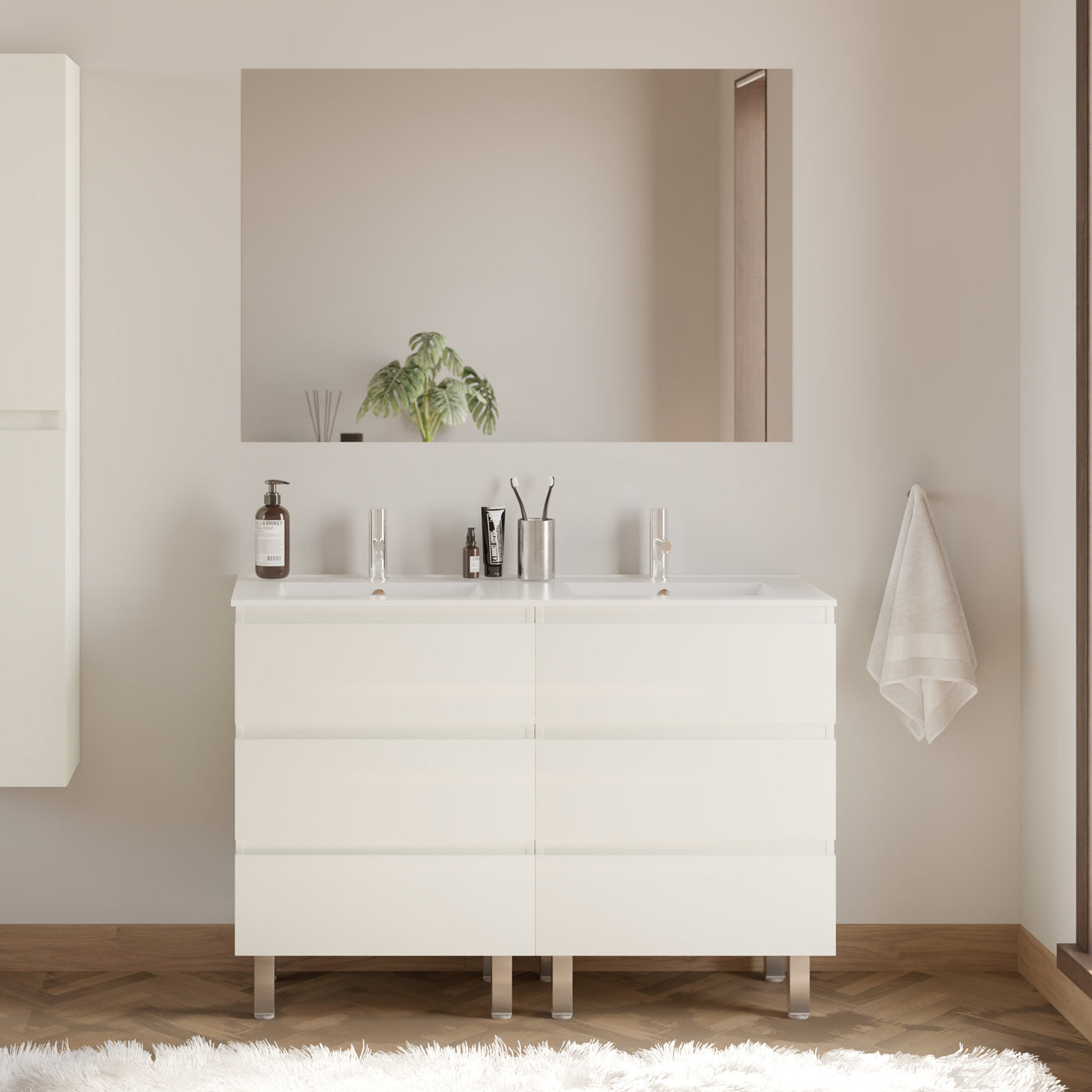 Meuble de salle de bain 120cm double vasque - 6 tiroirs - sans miroir - MAYOR