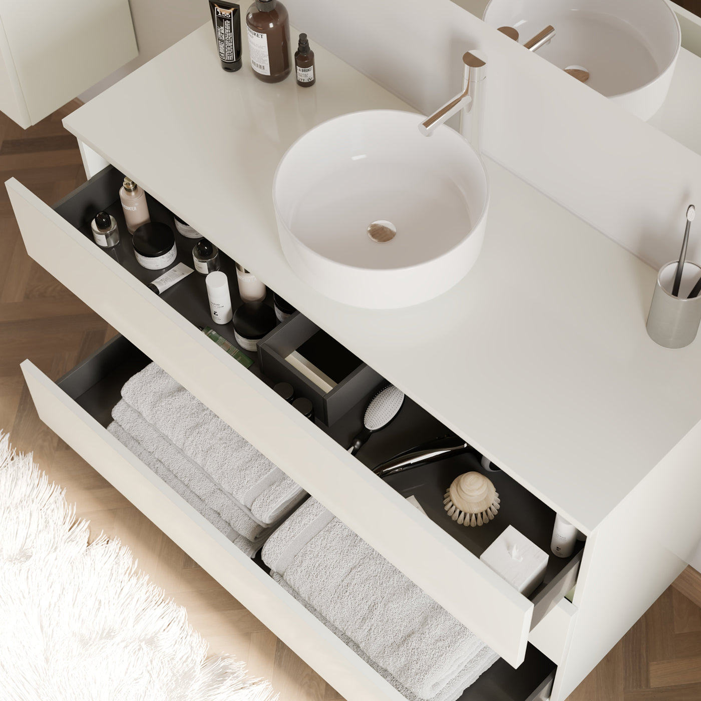 Meuble de salle de bain MAYOR 120 cm blanc ares vue de dessus