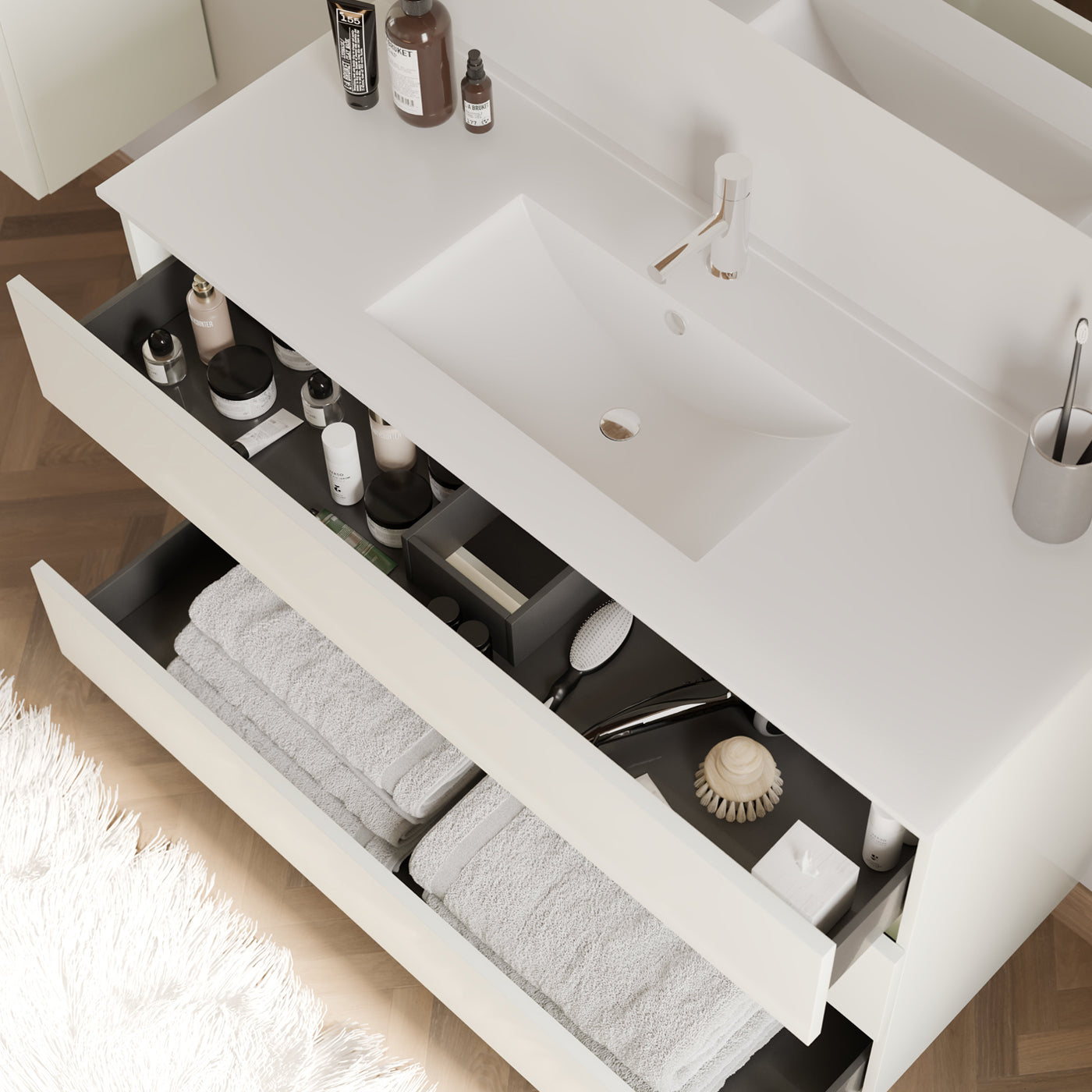 Meuble de salle de bain MAYOR 120 cm blanc vue de dessus