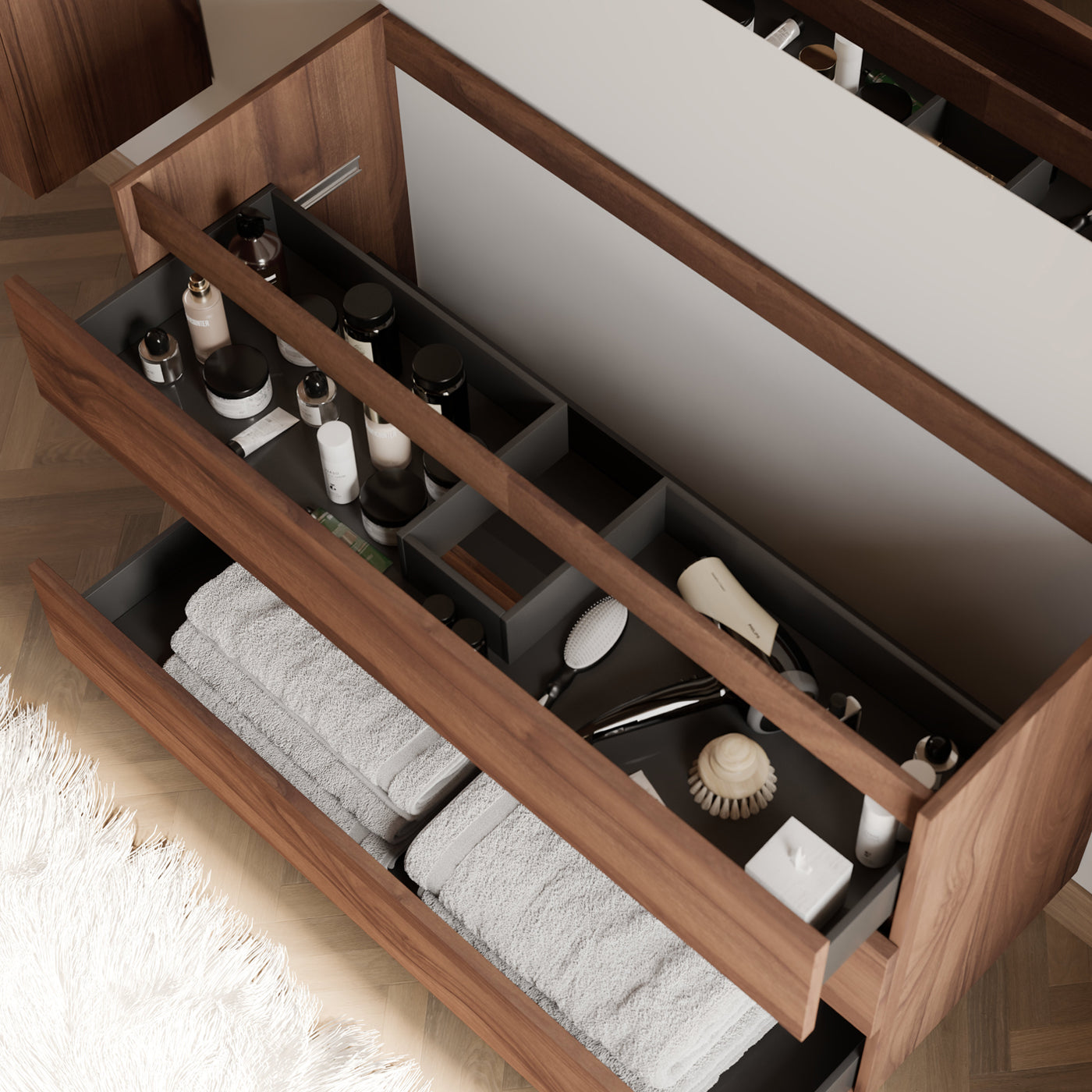Meuble de salle de bain MAYOR 120 cm nogal meuble seul vue de dessus
