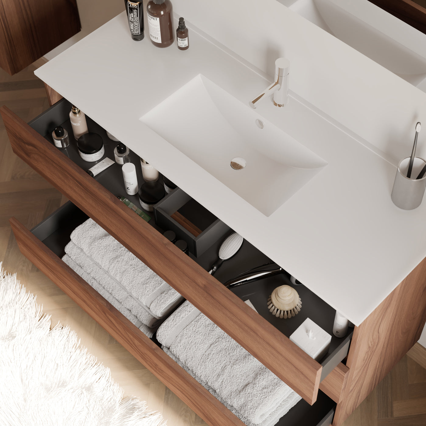 Meuble de salle de bain MAYOR 120 cm nogal vue de dessus