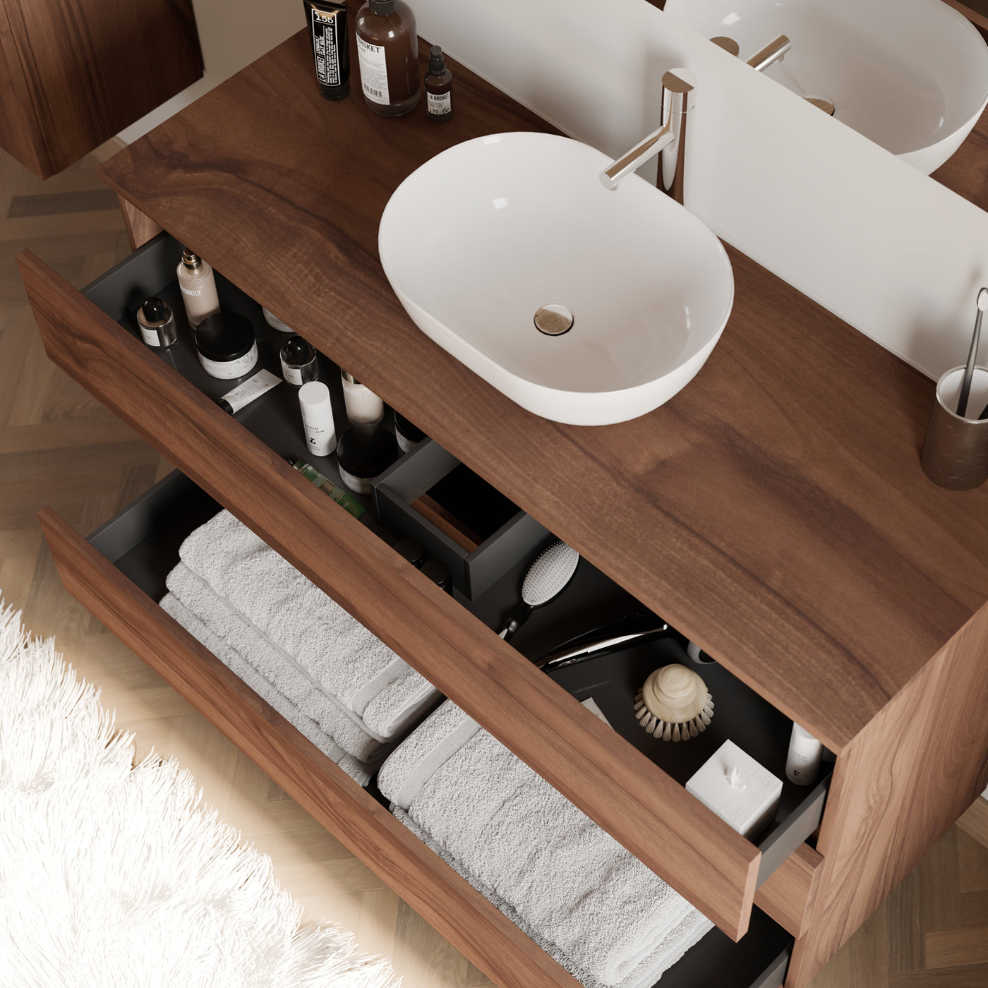 Meuble de salle de bain MAYOR 120 cm zeus nogal vue de dessus
