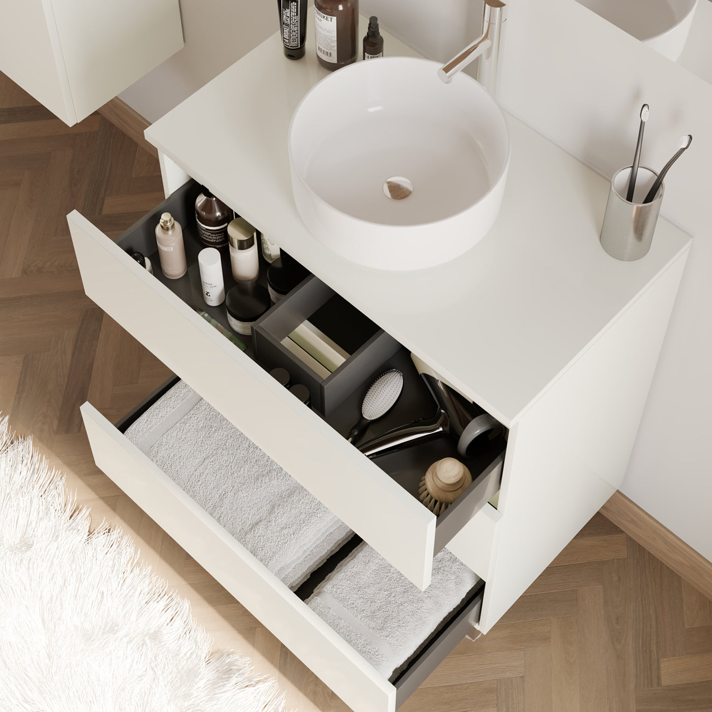 Meuble de salle de bain MAYOR 60 cm vasque ares blanc vue de dessus