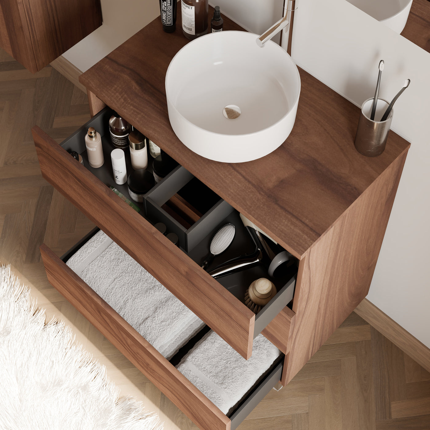 Meuble de salle de bain MAYOR 60 cm vasque ares nogal vue de dessus