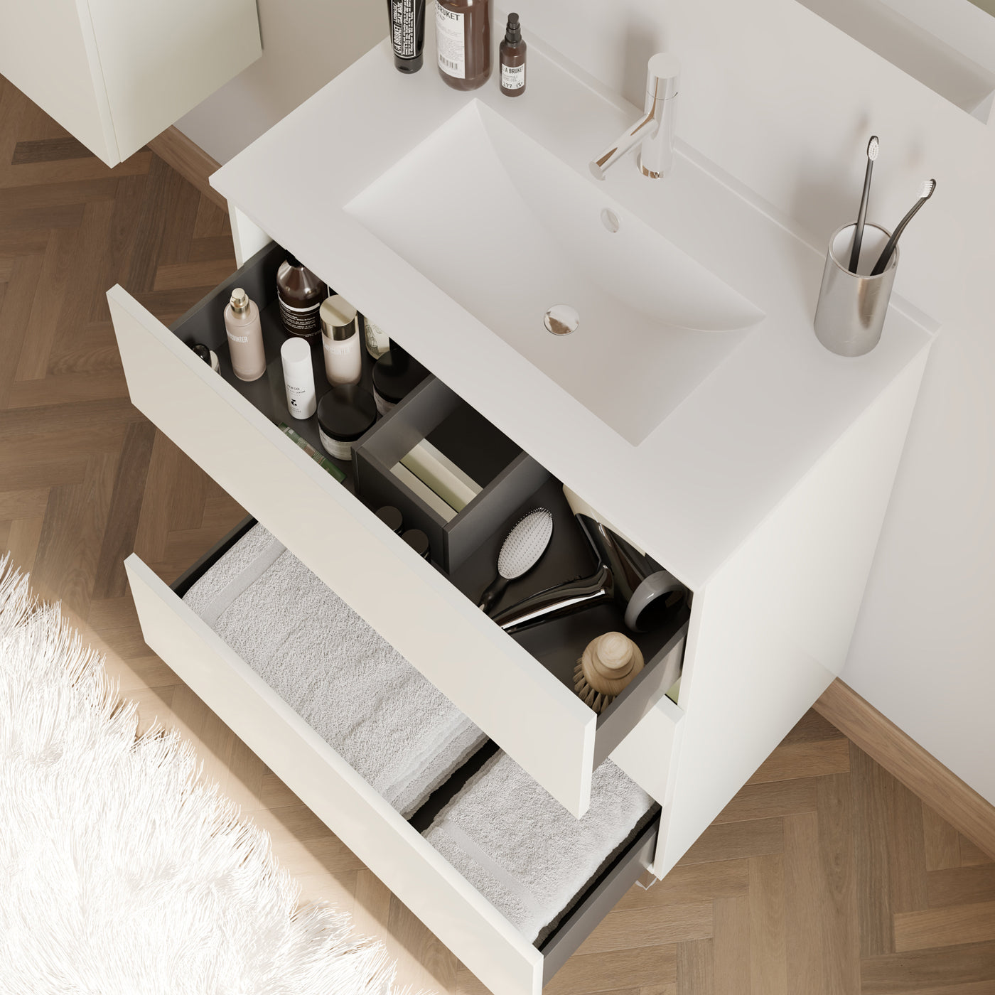 Meuble de salle de bain 60cm simple vasque - 3 tiroirs - sans miroir - MAYOR
