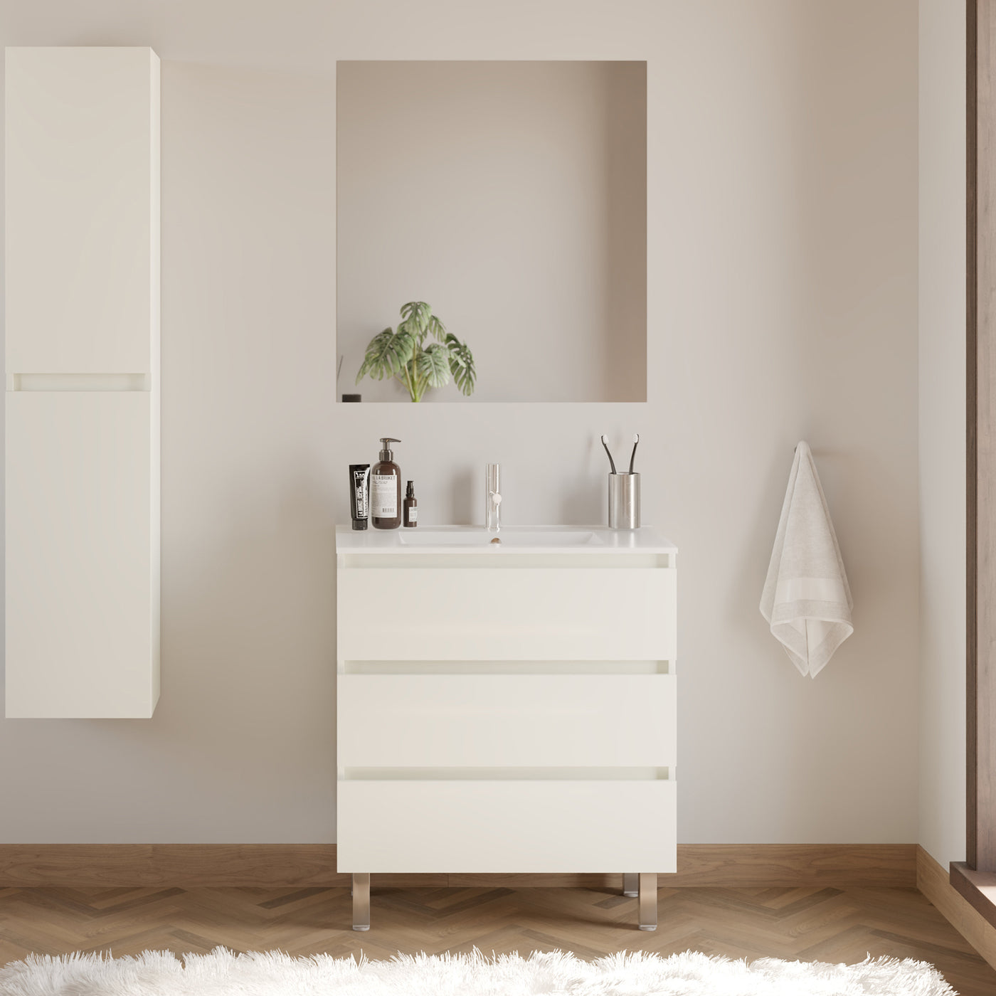 Meuble de salle de bain 60cm simple vasque - 3 tiroirs - sans miroir - MAYOR