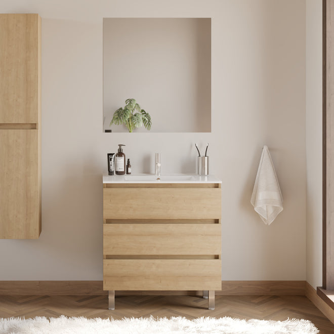 Meuble de salle de bain 60cm simple vasque - 3 tiroirs - MAYOR