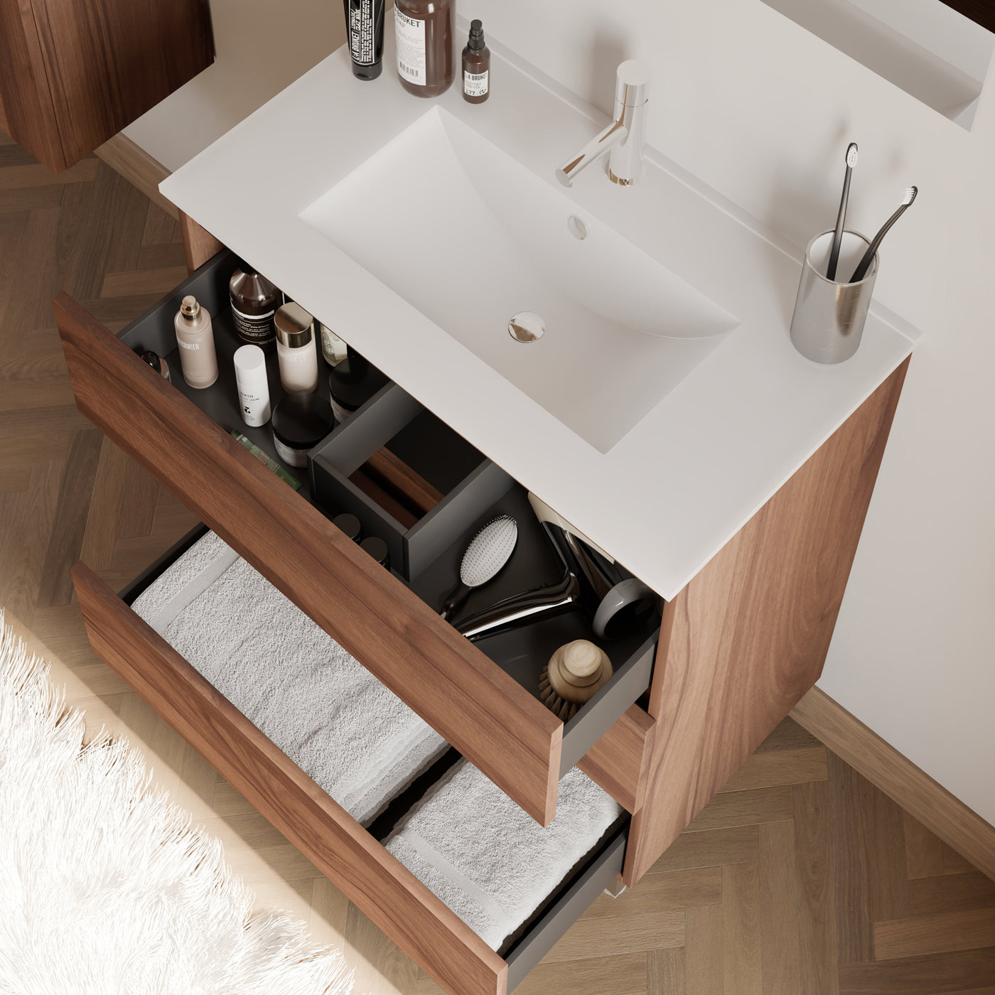 Meuble de salle de bain 60cm simple vasque - 3 tiroirs - sans miroir - MAYOR