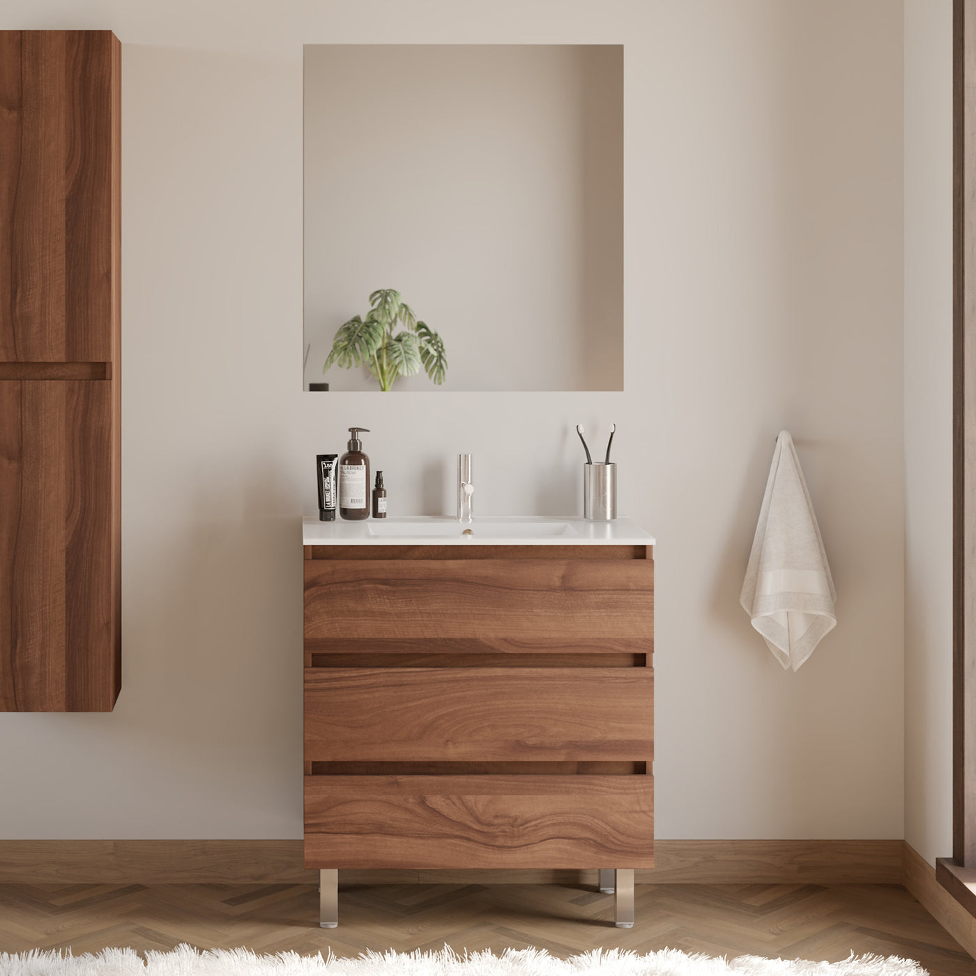 Meuble de salle de bain 60cm simple vasque - 3 tiroirs - sans miroir - MAYOR