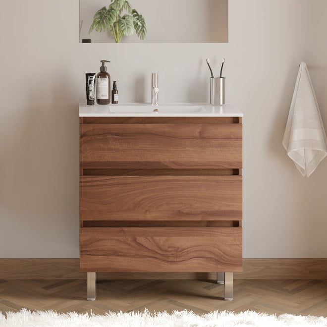 Meuble de salle de bain 60cm simple vasque - 3 tiroirs - sans miroir - MAYOR
