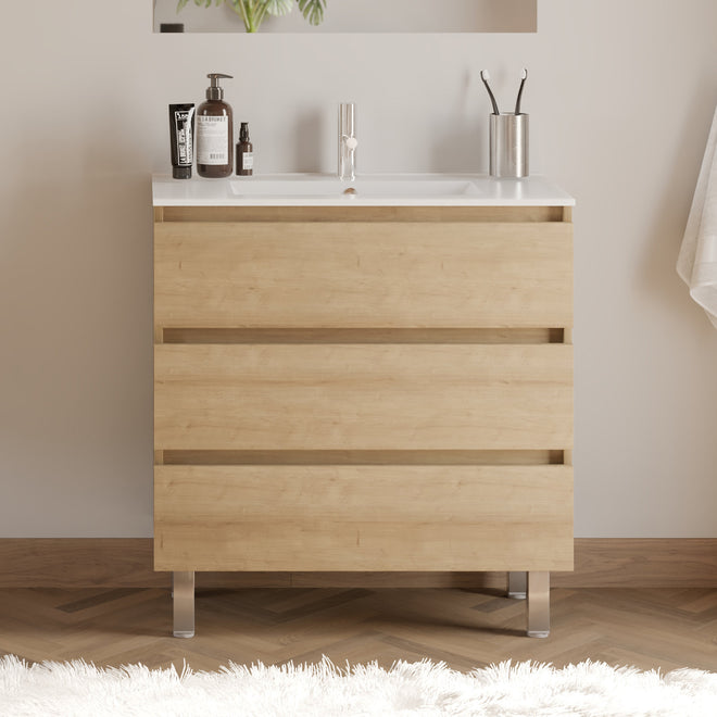 Meuble de salle de bain 70cm simple vasque - sans miroir - 3 tiroirs - MAYOR