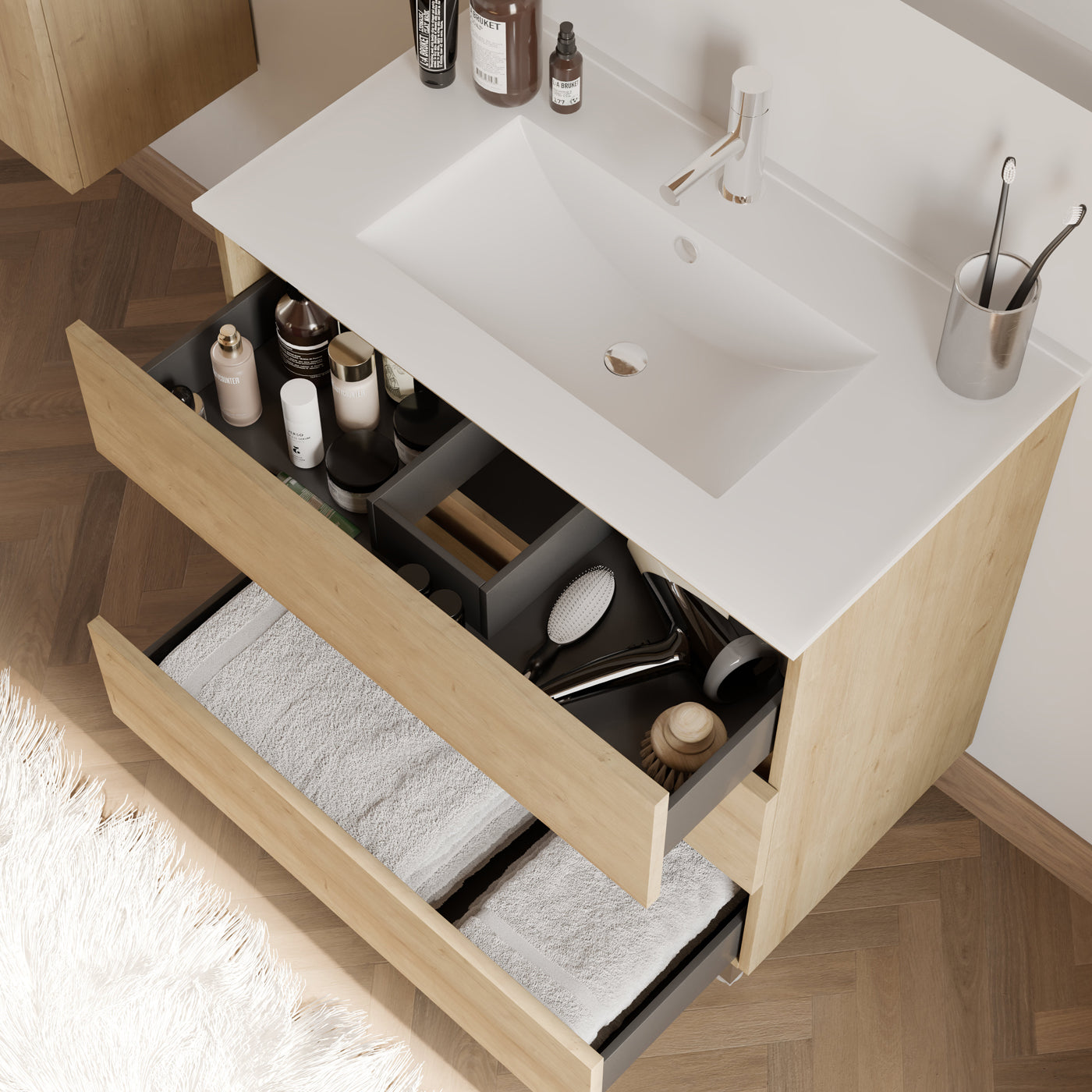 Meuble de salle de bain 70cm simple vasque - 3 tiroirs - MAYOR