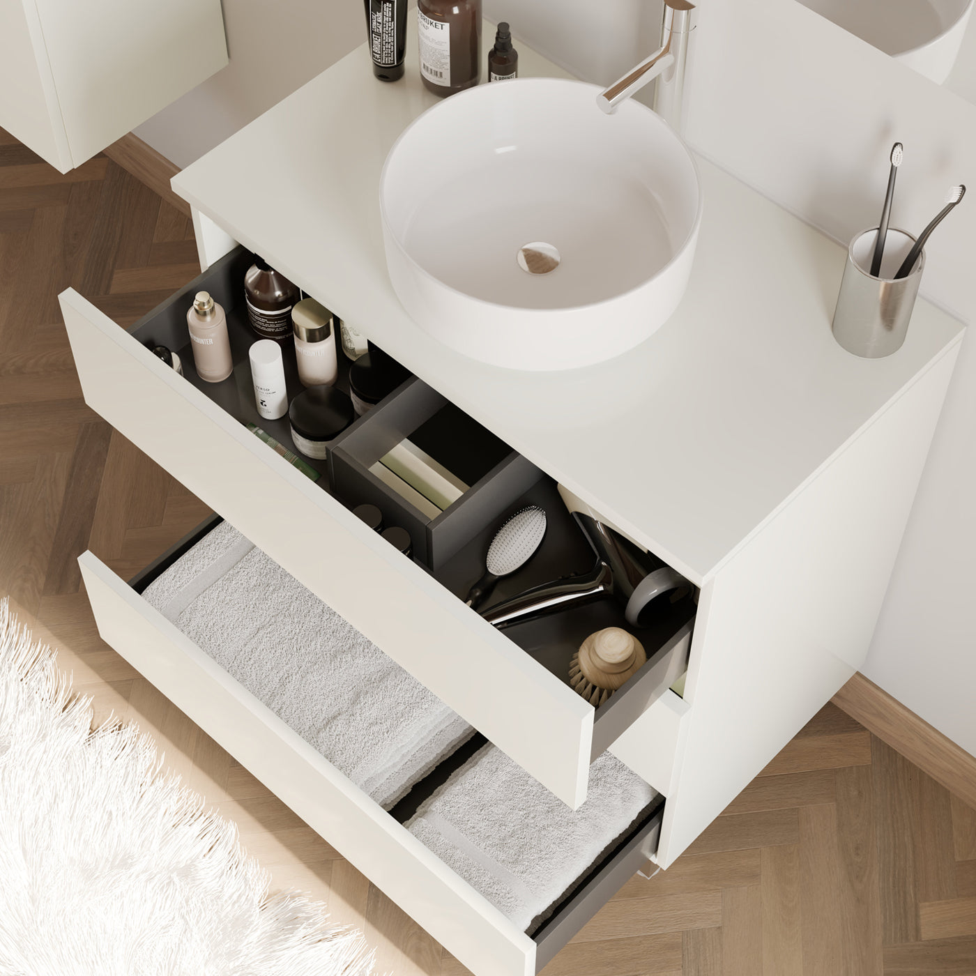 Meuble de salle de bain MAYOR 70 80 cm vasque ares blanc vue de dessus