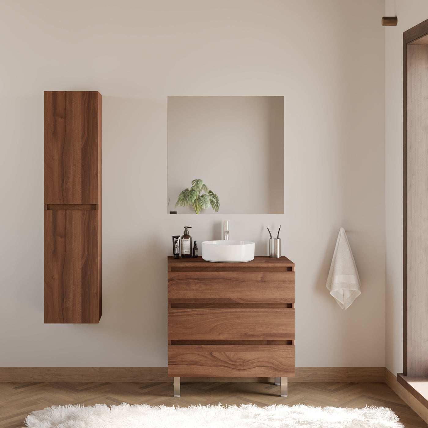 Meuble de salle de bain MAYOR 70 80 cm vasque ares nogal scene