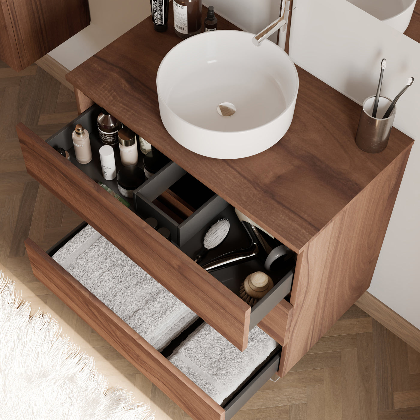 Meuble de salle de bain MAYOR 70 80 cm vasque ares nogal vue de dessus