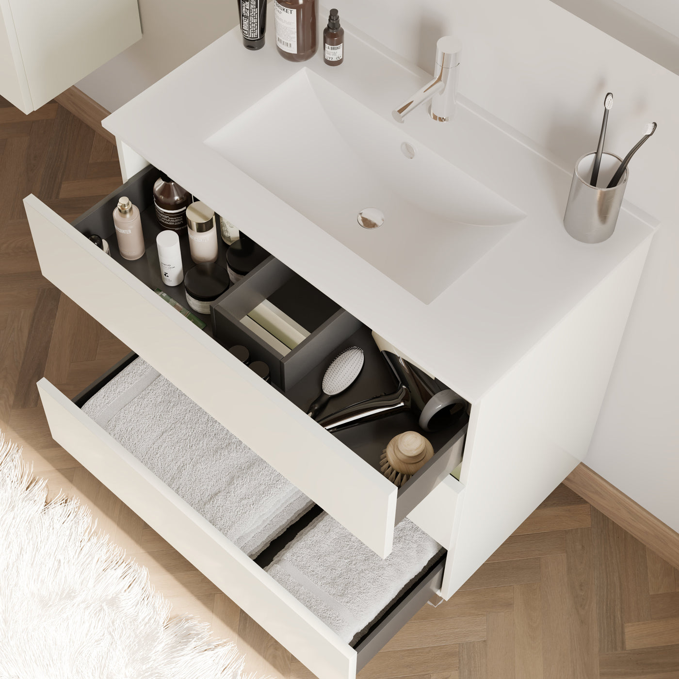 Meuble de salle de bain 70cm simple vasque - 3 tiroirs - MAYOR