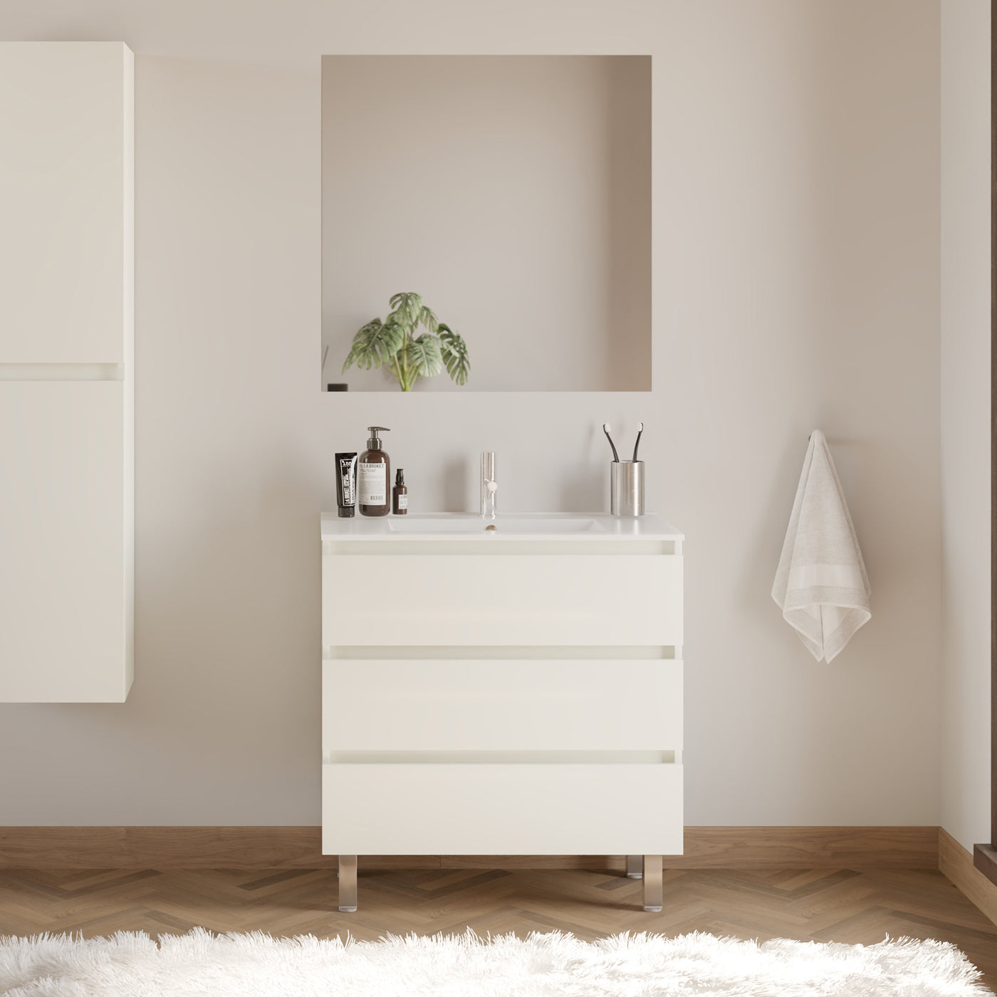 Meuble de salle de bain 70cm simple vasque - 3 tiroirs - MAYOR