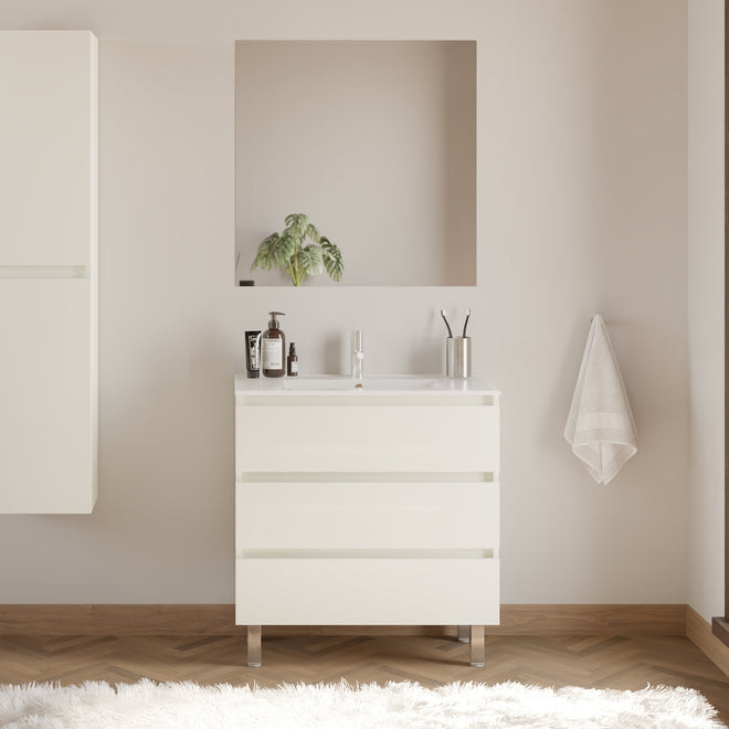 Meuble de salle de bain 70cm simple vasque - 3 tiroirs - MAYOR
