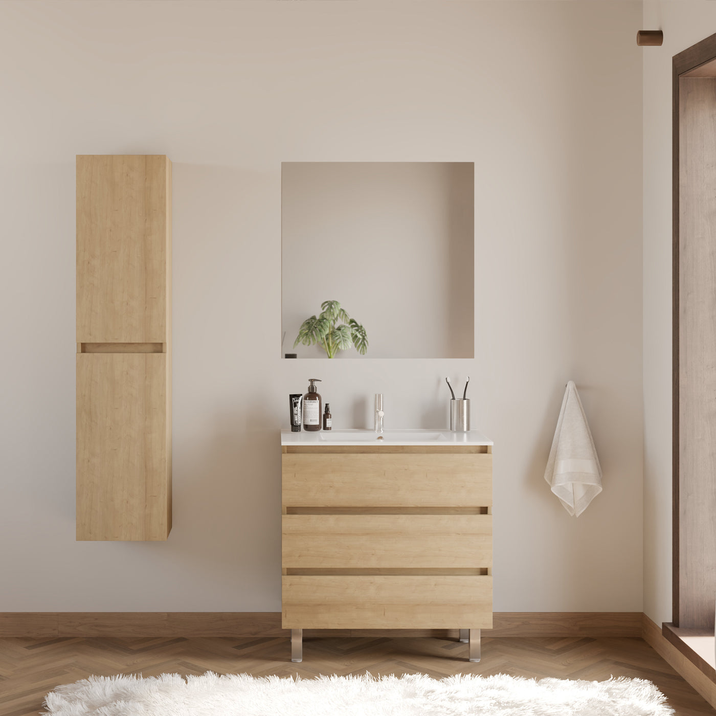 Meuble de salle de bain 70cm simple vasque - 3 tiroirs - MAYOR