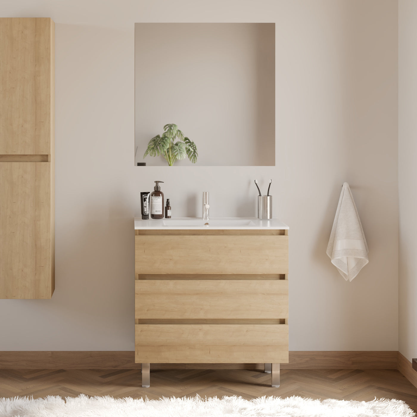 Meuble de salle de bain 70cm simple vasque - 3 tiroirs - MAYOR