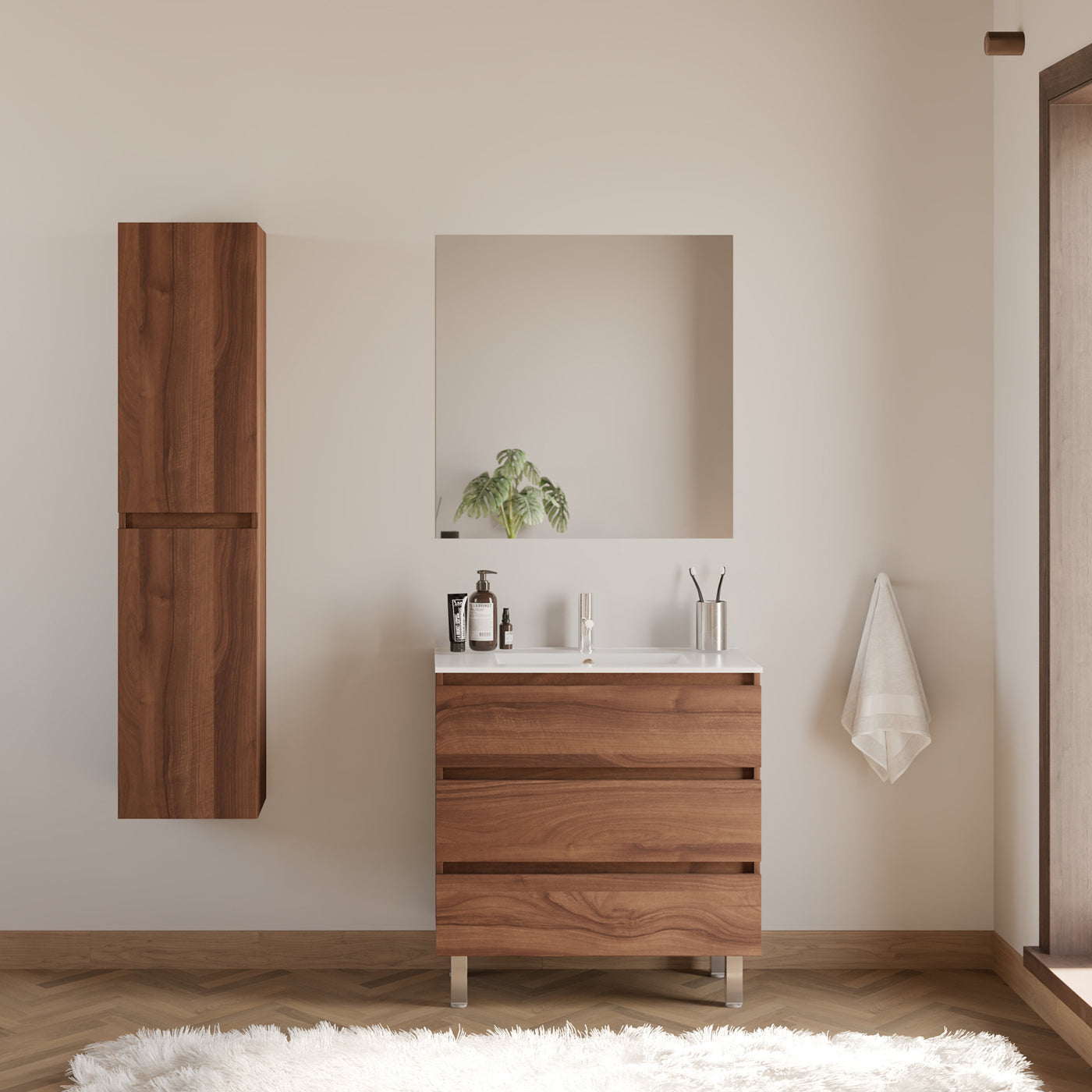 Meuble de salle de bain 70cm simple vasque - 3 tiroirs - MAYOR