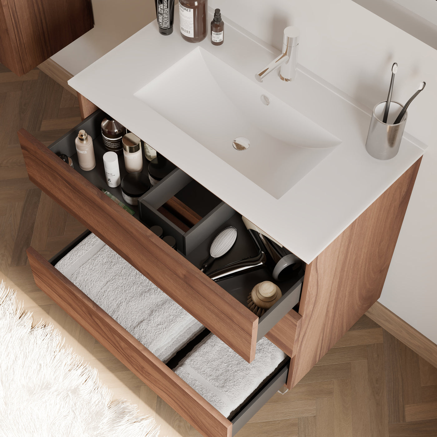 Meuble de salle de bain 70cm simple vasque - 3 tiroirs - MAYOR