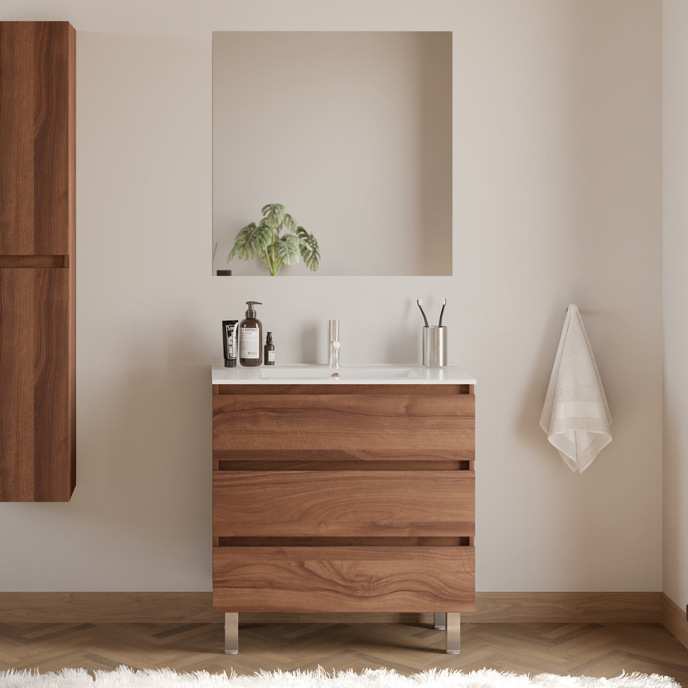 Meuble de salle de bain 70cm simple vasque - 3 tiroirs - MAYOR